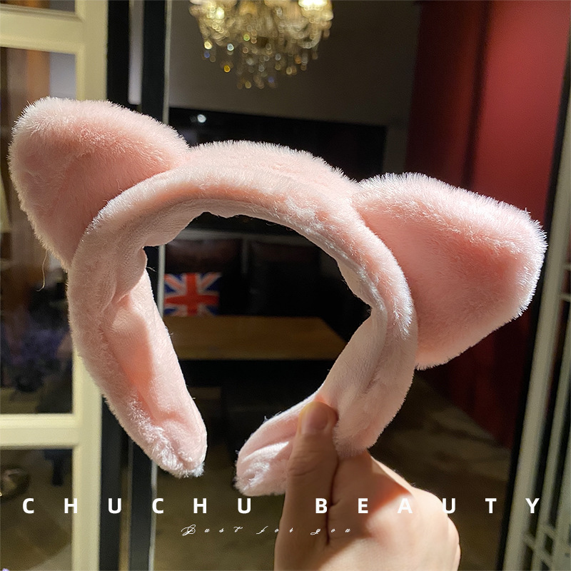 Korean Plush Cat Ears Funny Face Wash Hair Band Cute Head Set Wide Edge Makeup Pack Mask Hair Clip Hair Headband Application Scenario