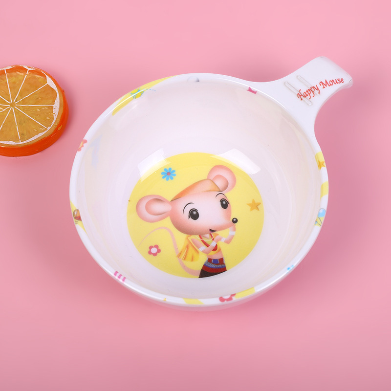 Manufacturers Directly Supply Melamine Tableware With Grip Round Bowl Japanese-Style Bowl Kindergarten Children's Bowl Chopsticks Custom Logo Application Scenario