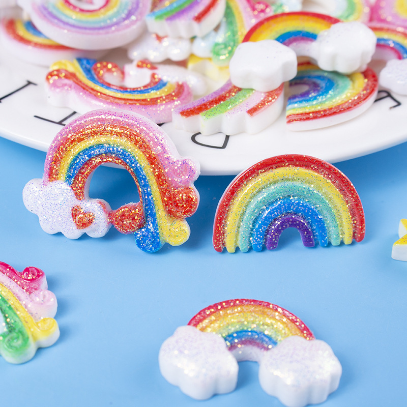 Resin accessories, glitter rainbow, diy children's brooches, hair clips, rubber bands, accessory materials, mobile phone cases, decorative patches Specification image