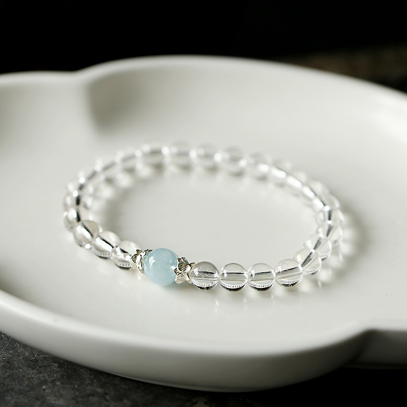 Original and personalized crystal natural white crystal bracelet, Good luck aquamarine ladies S925 sterling silver jewelry bracelet Specification image