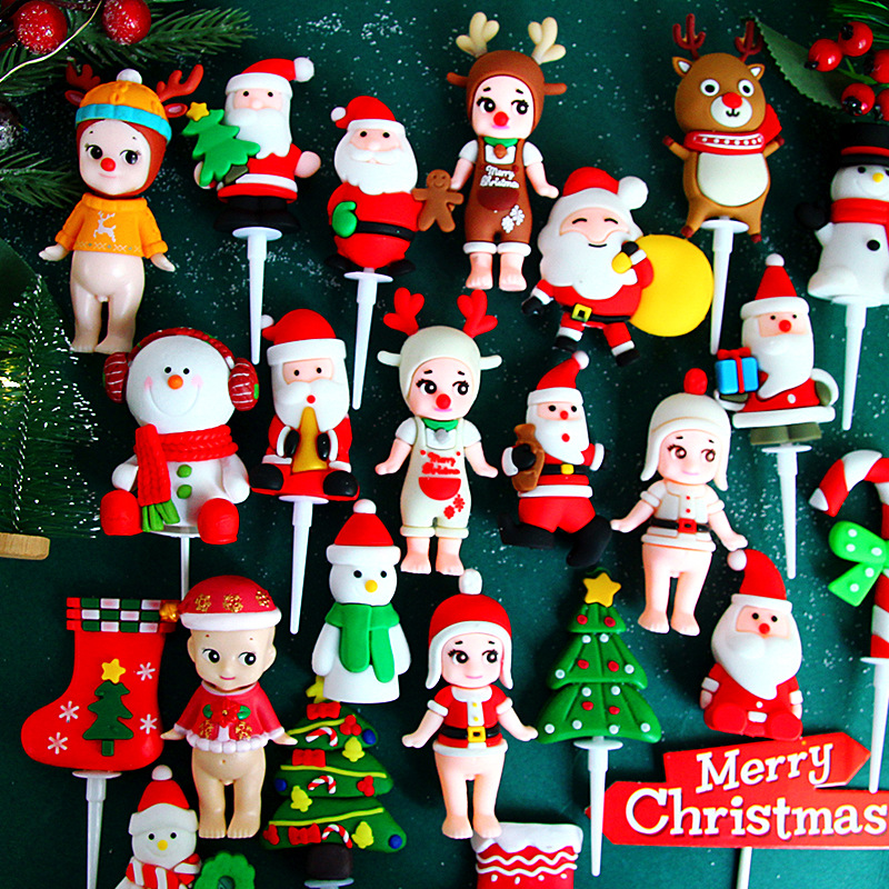 圣诞蛋糕装饰软胶圣诞老人雪人麋鹿圣诞树蛋糕装饰摆件圣诞装饰插图