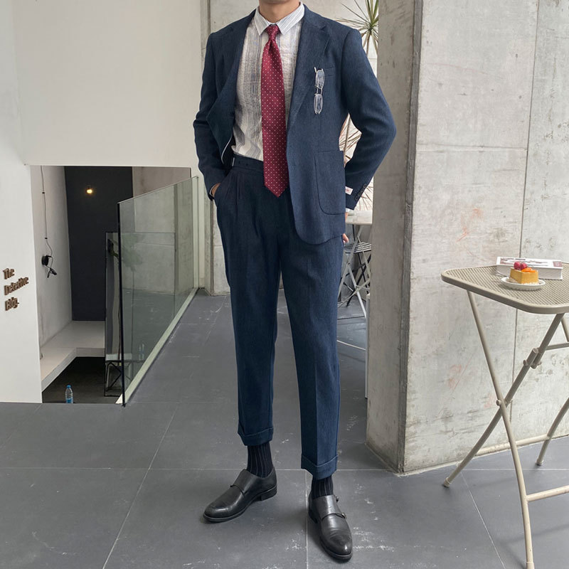 Casual suit men's set, Korean style, slimming, cool and trendy business formal wear, light mature and versatile, small suit men's British style