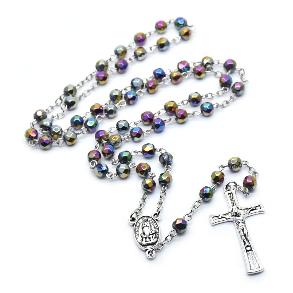 Cross-border e-commerce supply box crystal rosine cross necklace, handcrafted curved needle bead chain accessory 38g Specification image