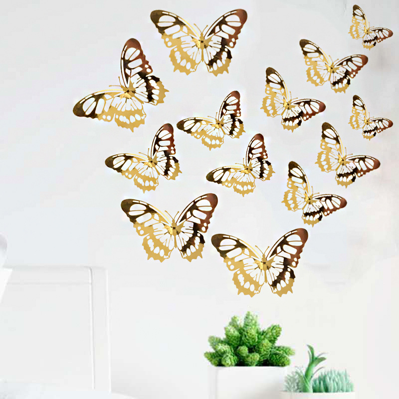 3D镂空立体蝴蝶墙贴家居仿真双面装饰蝴蝶派对情景布置 蛋糕装饰