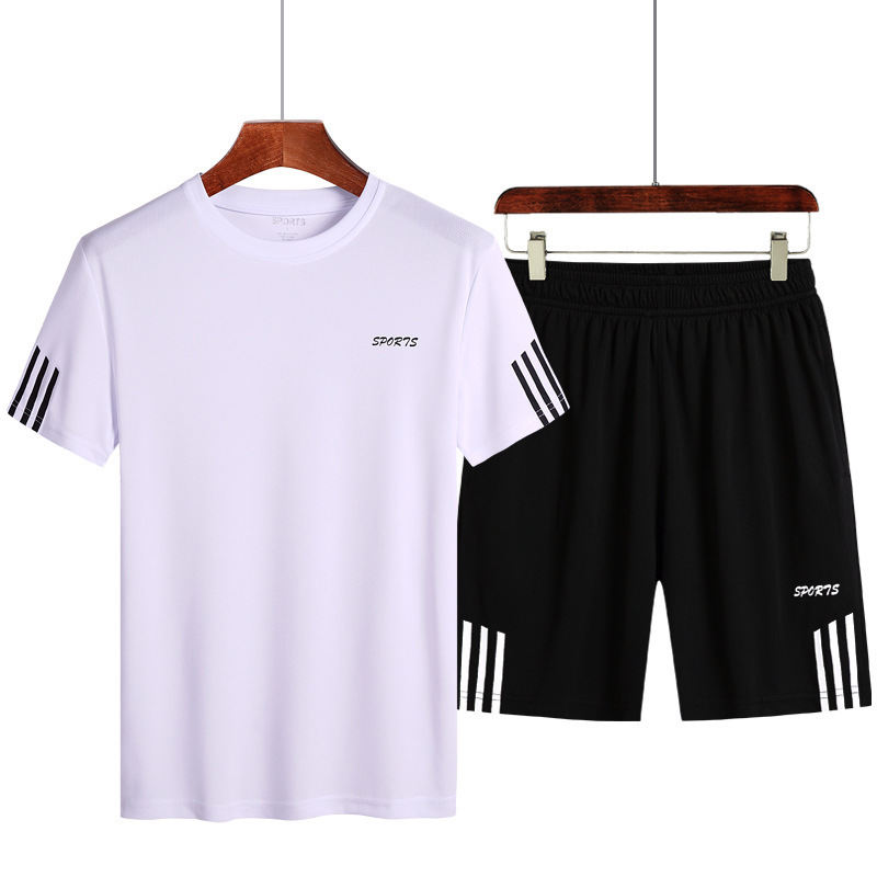 Summer Set 2020 Thin Three-Bar Sports And Leisure Set Men's Summer Quick Dry Round Neck Short Sleeve Loose Men's Wear details Picture