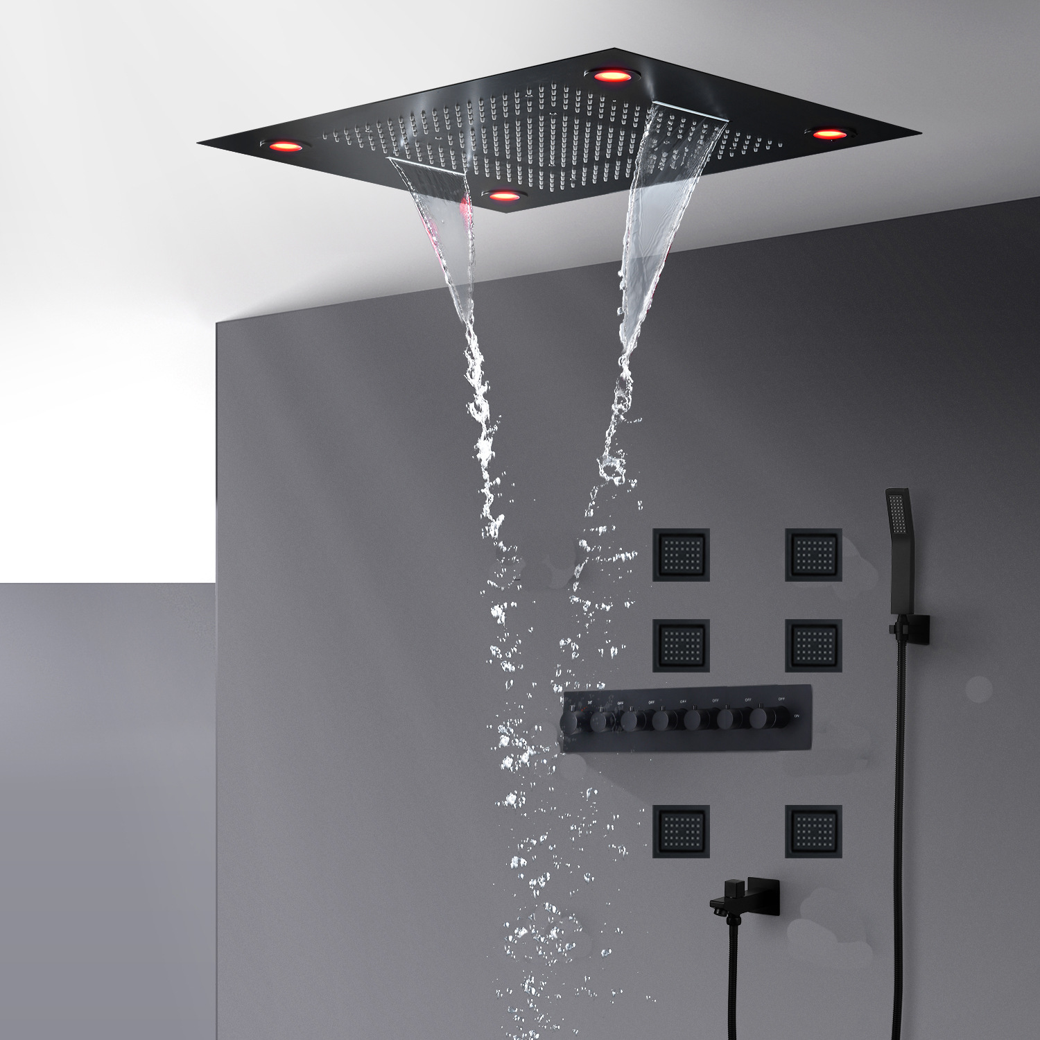 Matte Black Sky Curtain Shower Big Top Spray Black Constant Temperature Multi-Functional Spray Waterfall Rain Curtain Massage Shower Set Application Scenario