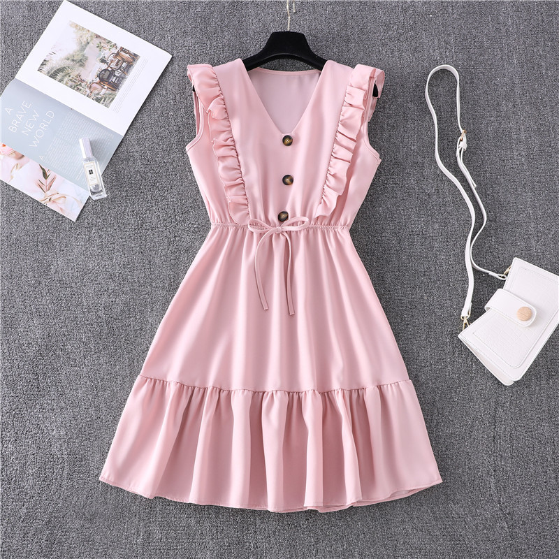Cross-border European and American style women's clothing wholesale 2020 Summer wish new yellow V-neck ruffled bubble tie dress Application Scenario