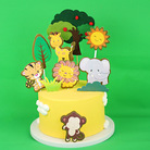 版权烘焙蛋糕装饰双层动物蛋糕插牌长颈鹿狮子大象甜品台生日插件