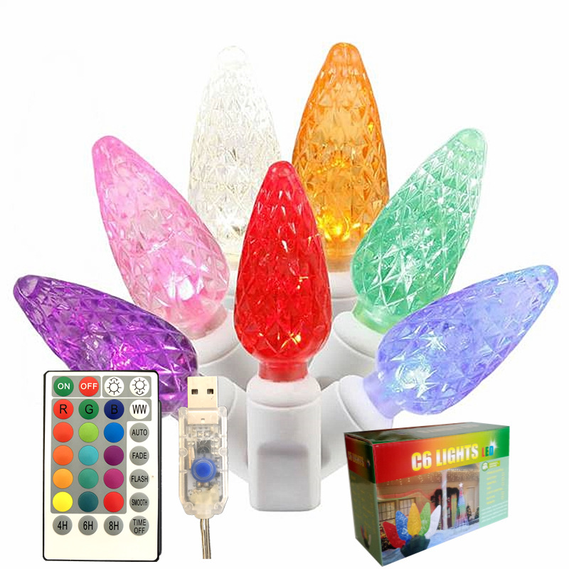Cross-border new 16-color remote control LED strawberry light, RGB seven-color USB light string, festival wedding decoration, C6 color light Item Picture