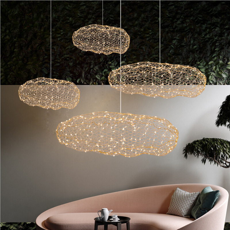 Nordic star fishing net net restaurant decoration net light net red net cafe shop woven iron net cloud lamp chandelier