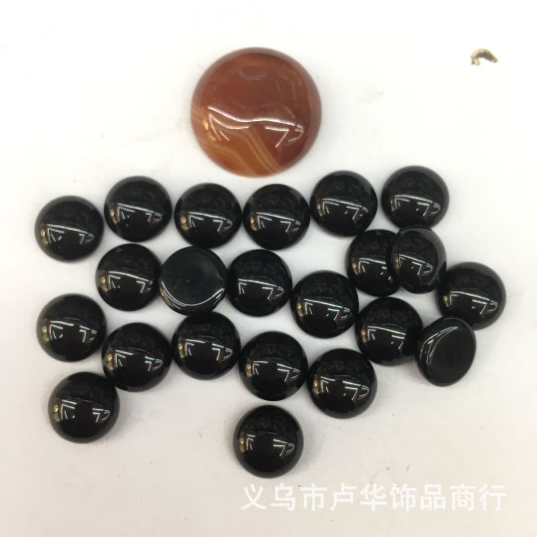 Cross-border direct sales of synthetic black agate round ring face gemstones, European and American fashionable agate bare stone gemstone jewelry accessories batch Specification image