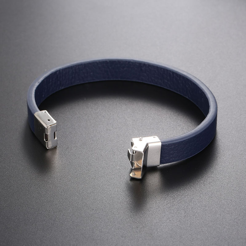 Imi Blue Leather Bracelet Men's Titanium Steel Buckle Leather Bracelet Leather Bracelet Simple Men's Bracelet Yl159 details Picture
