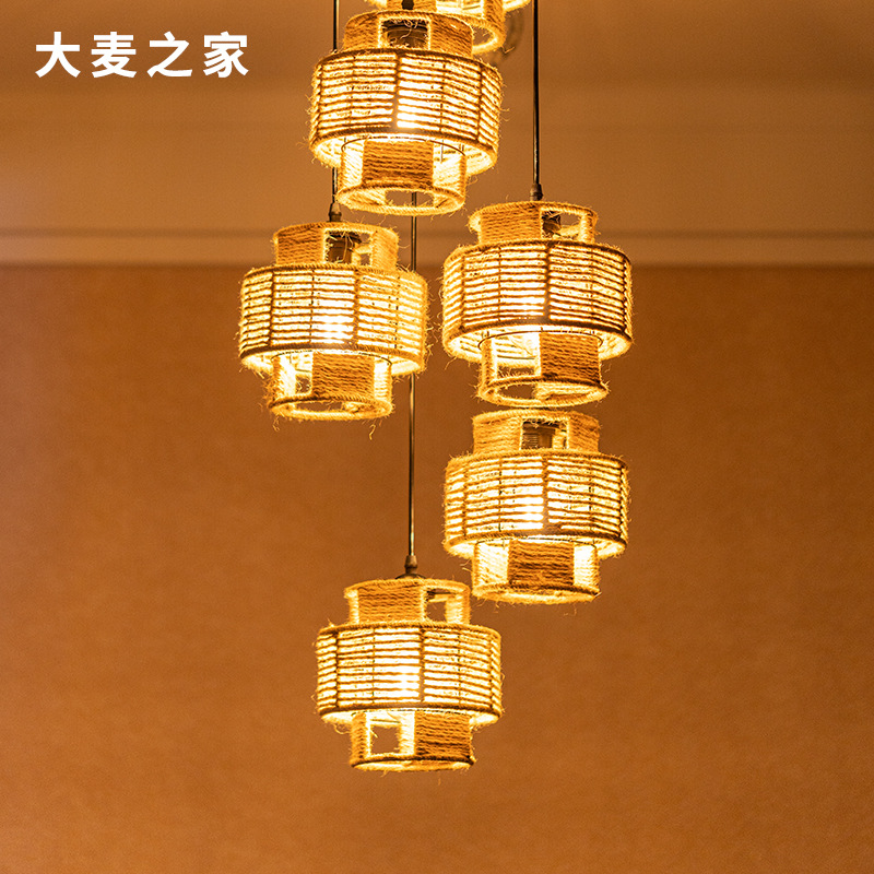 Twine pendant lamp cafe decorative light retro American country single head ceiling lamp theme restaurant pendant lamp