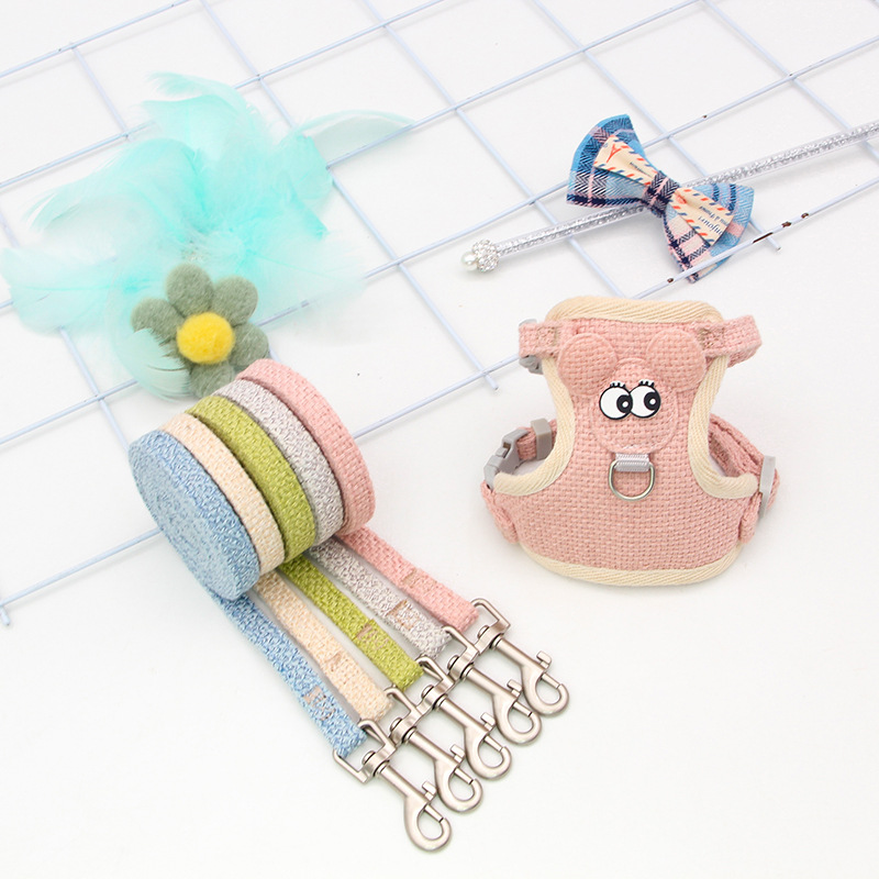 Manufacturers directly supply cat leash dog small dog vest type anti-break cartoon linen net back cat leash details Picture
