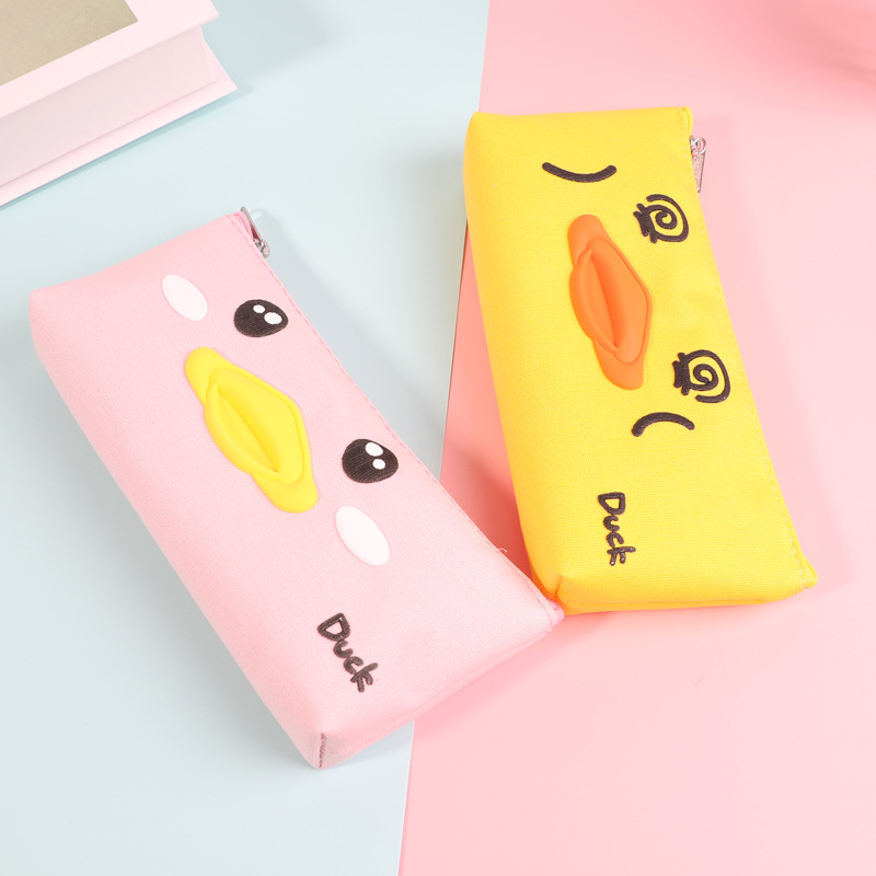 Cartoon Yellow Duck Children's Canvas Pen Bag Cute Duck Stationery Bag Student Pen Box Wholesale Customization Specification drawing