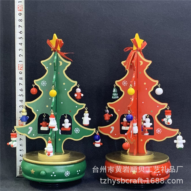 二片圣诞树挂件木质发条式音乐盒 音乐铃 圣诞场景装式八音盒详情图4
