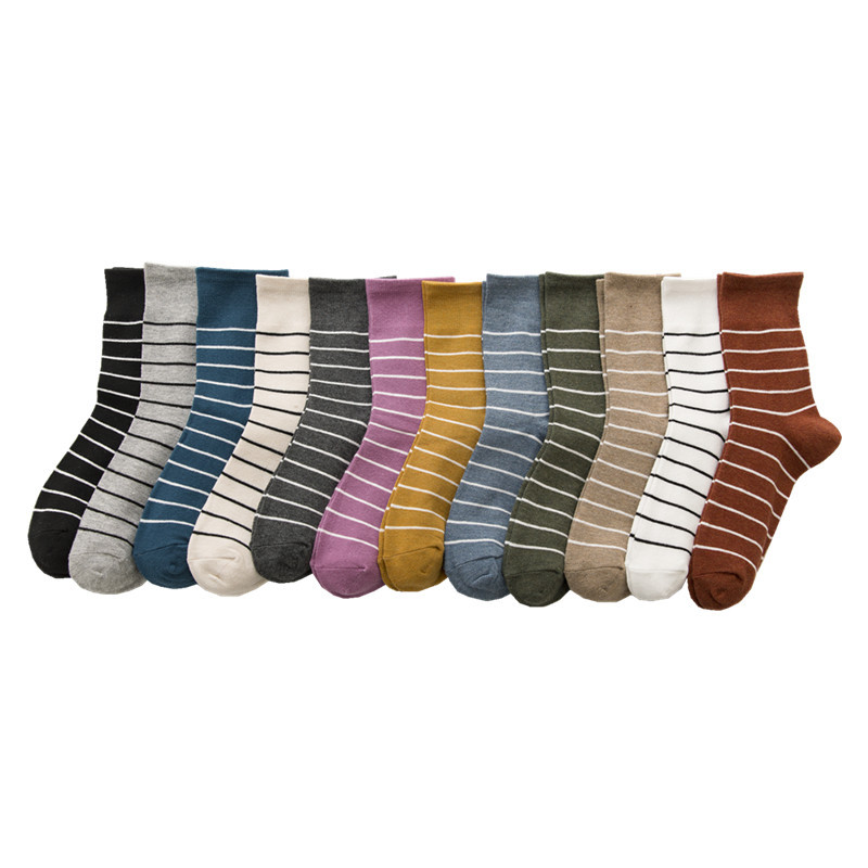 New mid-calf women's autumn and winter striped women's socks, Japanese and Korean style college-style women's cotton socks manufacturer wholesale Item Picture