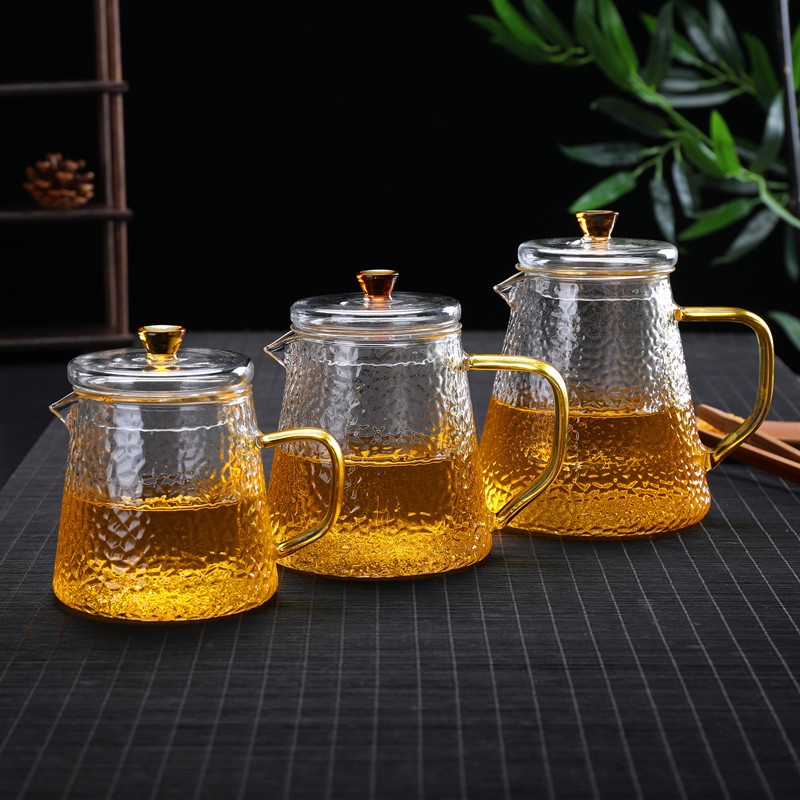 High borosilicate glass hammer-patterned teapot, high-temperature resistant brewing teapot, filter household flower teapot, tea infuser