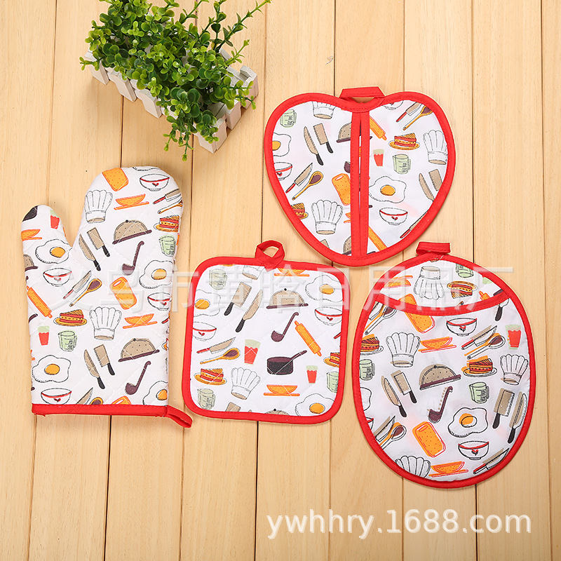 【LOVELY HOME】 】 Heat insulated microwave oven gloves High temperature resistance skewer barbecue 4-piece thickened oven baking gloves 4PCS full figure