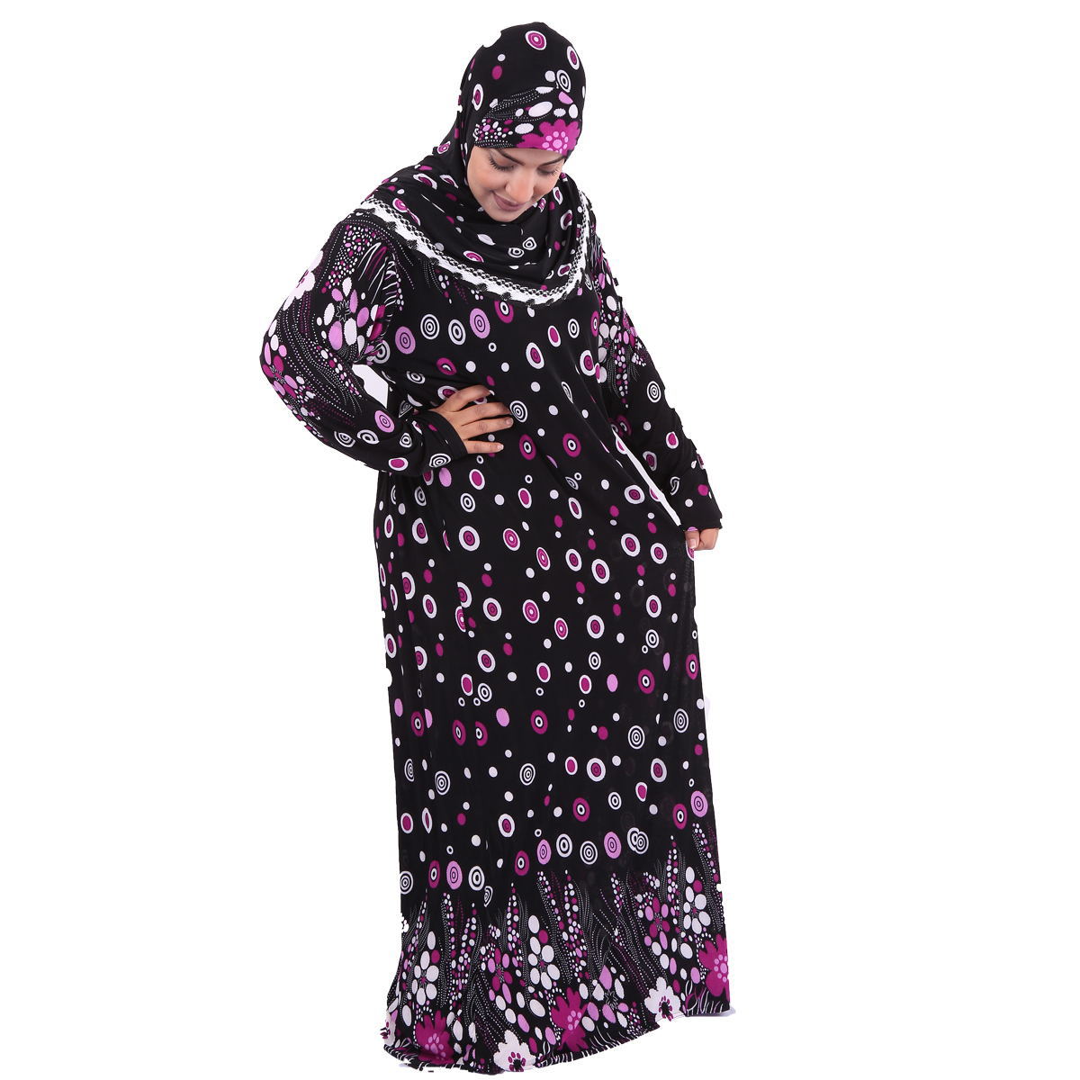 SL20618义乌阿拉伯服装工厂批发伊斯兰祈祷女士长袍 花布袍详情图5