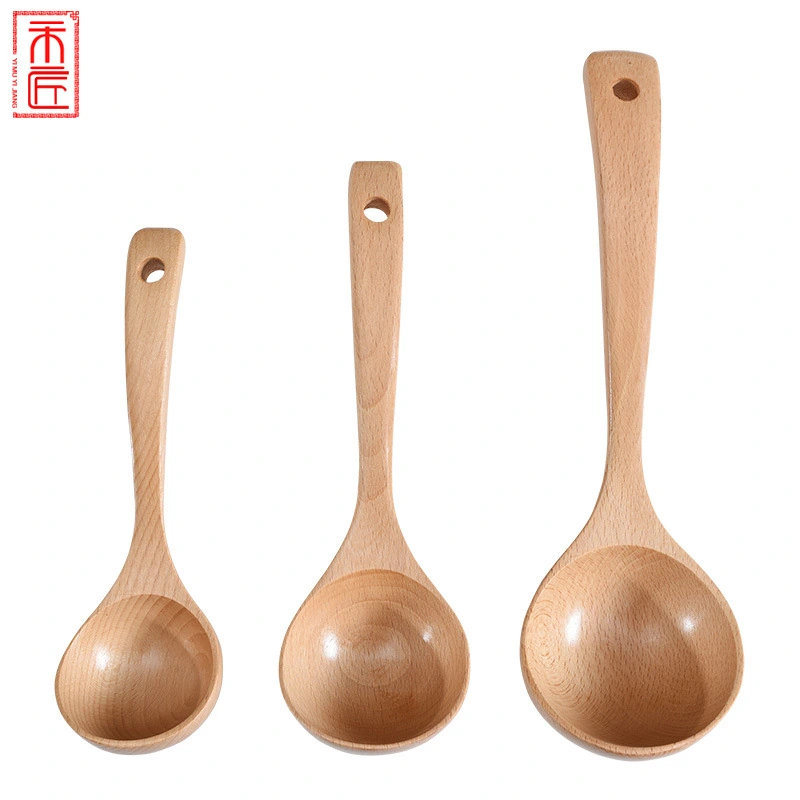 Beech Home Large Soup Wooden Spoon To Drink Soup Porridge Hot Pot Spoon Creative Wooden Long Handle Soup Spoon