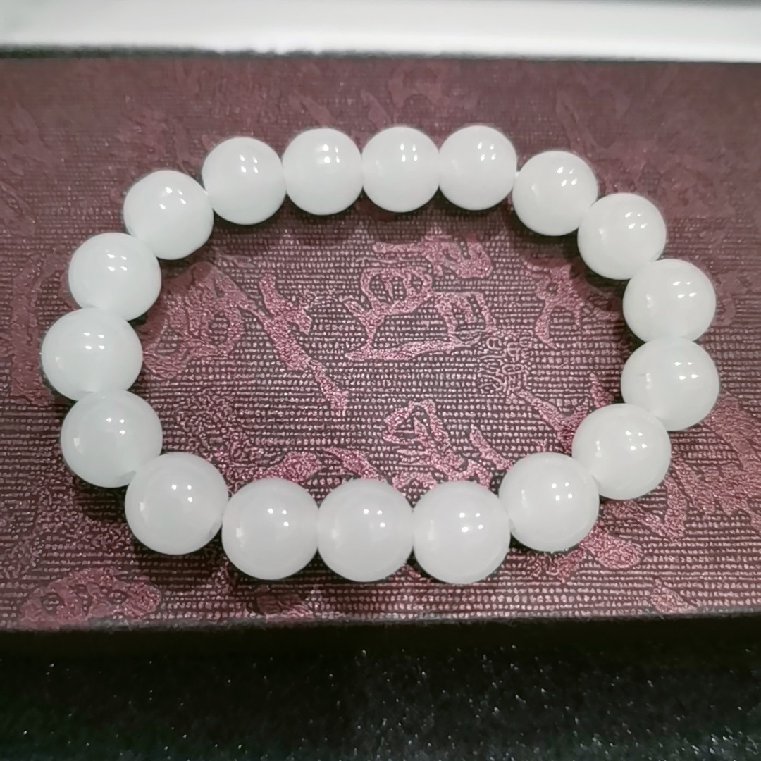High-quality imitation Hetian white jade round bead bracelet, Hetian jade bracelet 8mm, 10mm, 12mm DIY bracelet Application Scenario