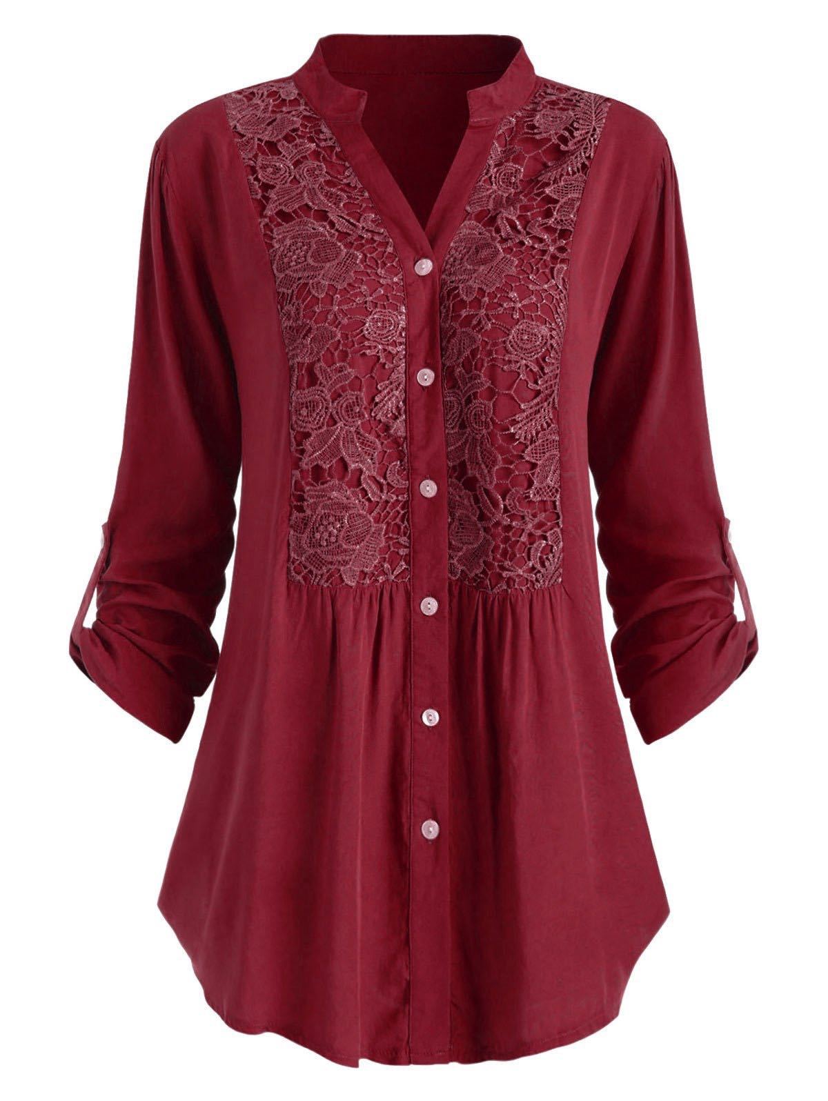 Cross-Border Europe And The United States Loose Women's Lace Lace Splicing Large Size Women's Shirt 8 Color 8 Size Specification drawing