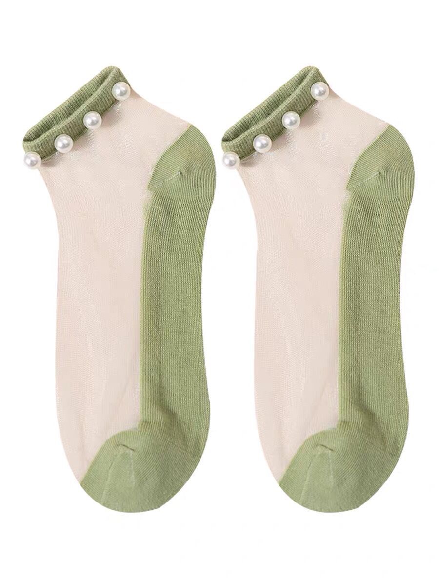 Calcetines influencers encaje mujer calcetines barco encaje raso invisible verano slim calcetines perla malla seda cristal transparente Item Picture