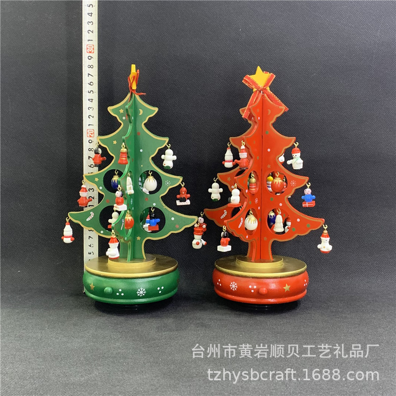 二片圣诞树挂件木质发条式音乐盒 音乐铃 圣诞场景装式八音盒详情图3