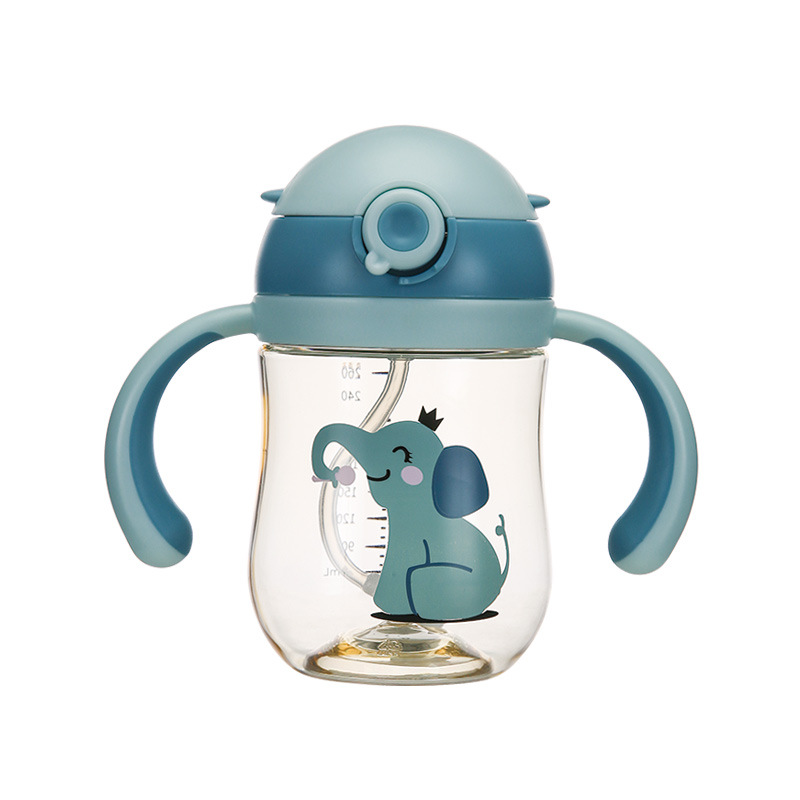 G369逸品新品 PPSU吸管鸭嘴两用水杯  宝宝学饮杯 防摔防漏耐高温水杯白底实物图