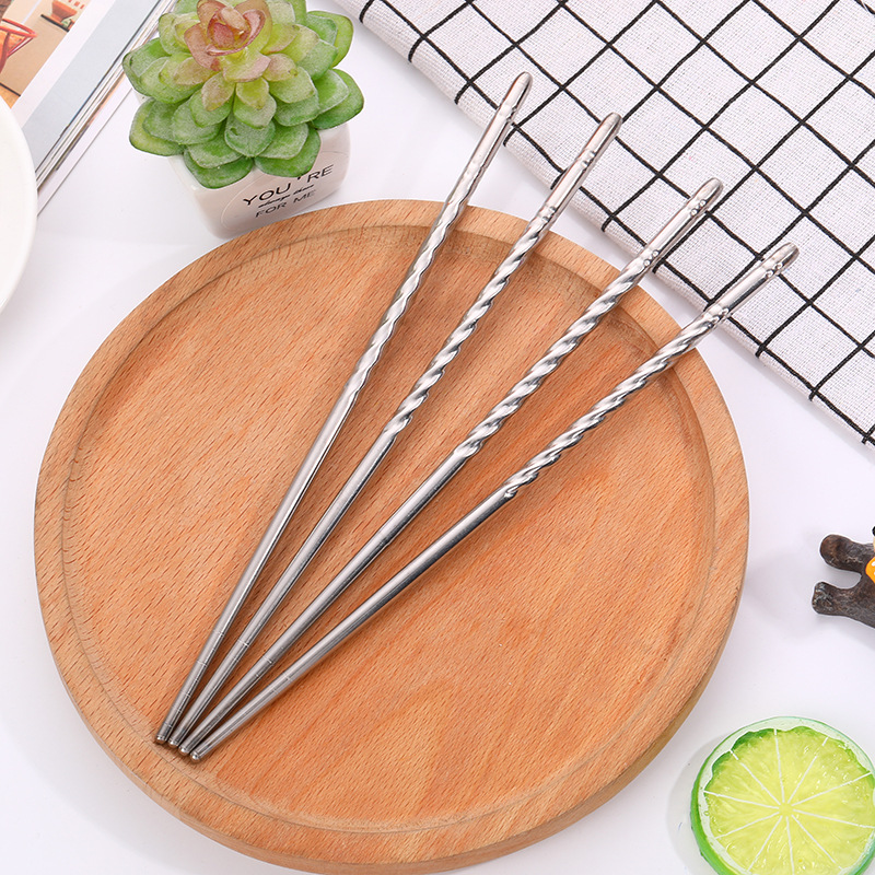 Factory direct sales of Zhejiang Feitian series 23-centimeter-long double-pair threaded steel chopsticks details Picture