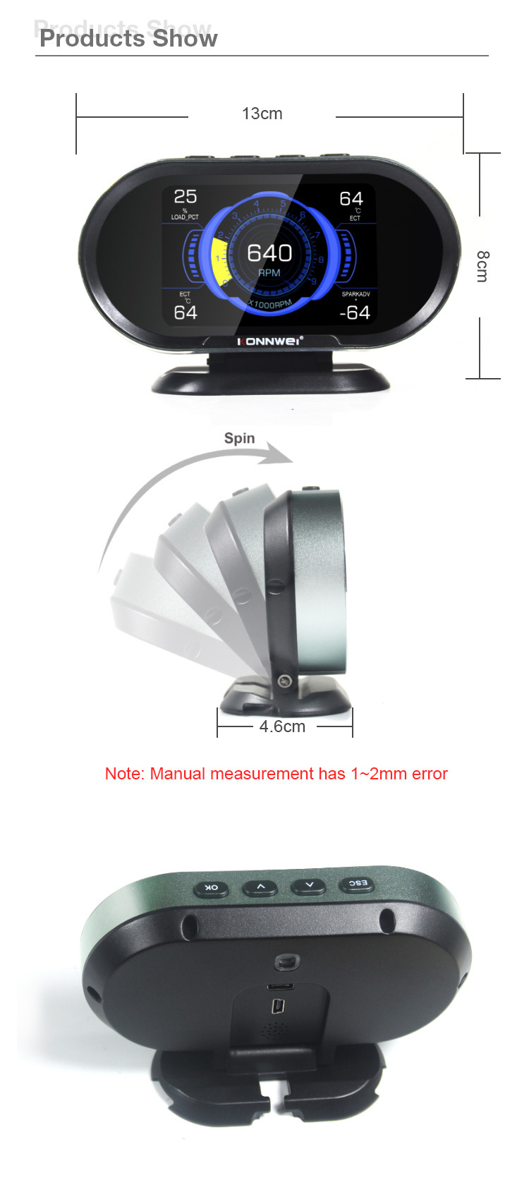 汽车改 装抬头显示器KONNWEI新款KW206汽车故障扫描仪+抬头显示器详情7