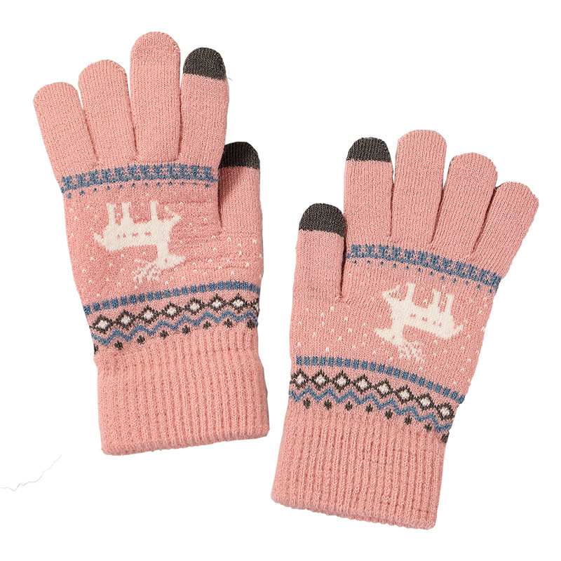 Manufacturers Wholesale 2022 Autumn And Winter New Knitted Touch Screen Deer Gloves Female Korean Version Thickened Wool Warm Gloves Item Picture