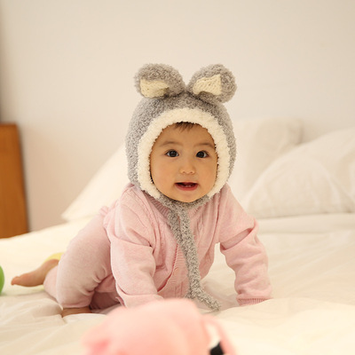 WOOKID韩国儿童帽子围巾一体帽新款网红羊绒毛线宝宝围脖保暖帽详情图4