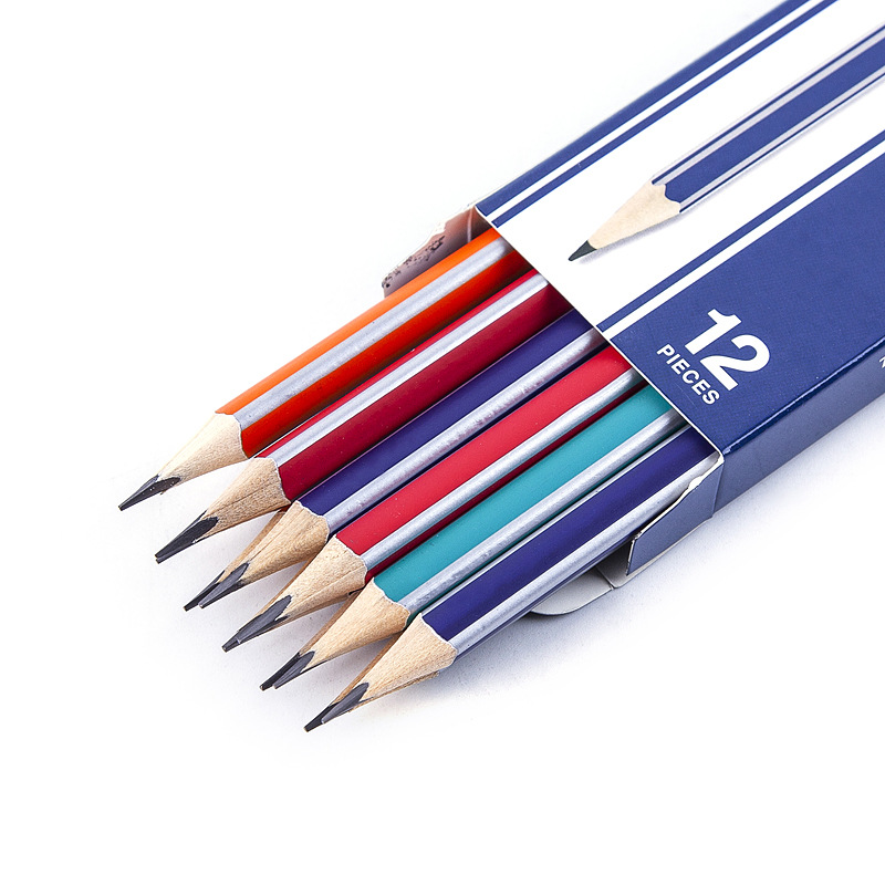 铅笔 抽条双色油漆写字笔 三角矫姿用笔 12支彩盒装 HB铅笔带橡皮