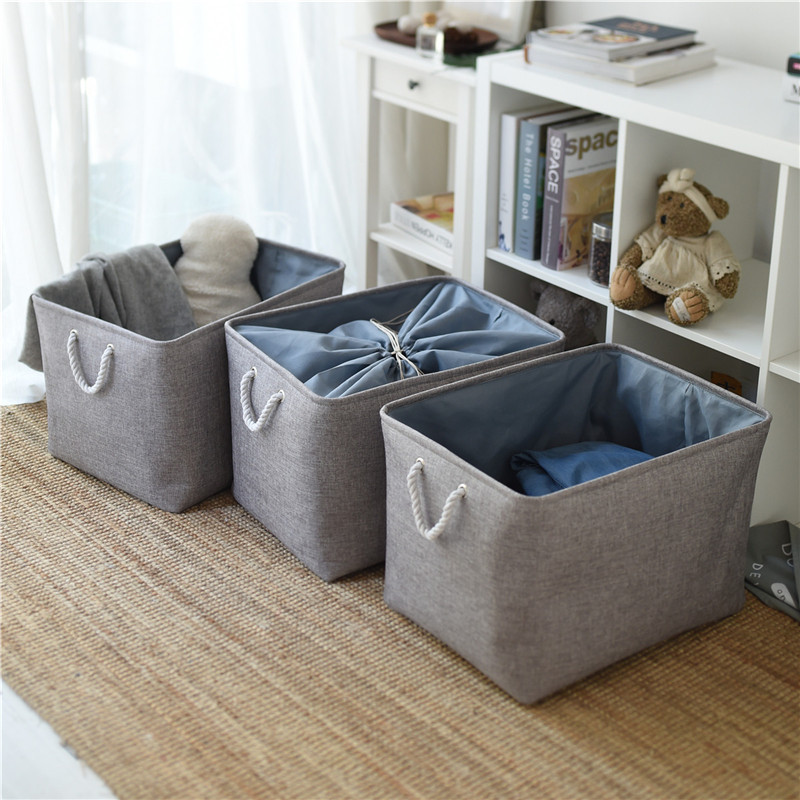 Source Factory Household Fabric Cotton Linen Waterproof Foldable Dirty Clothes Basket Fabric Storage Basket Bundle Mouth Storage Basket Application Scenario