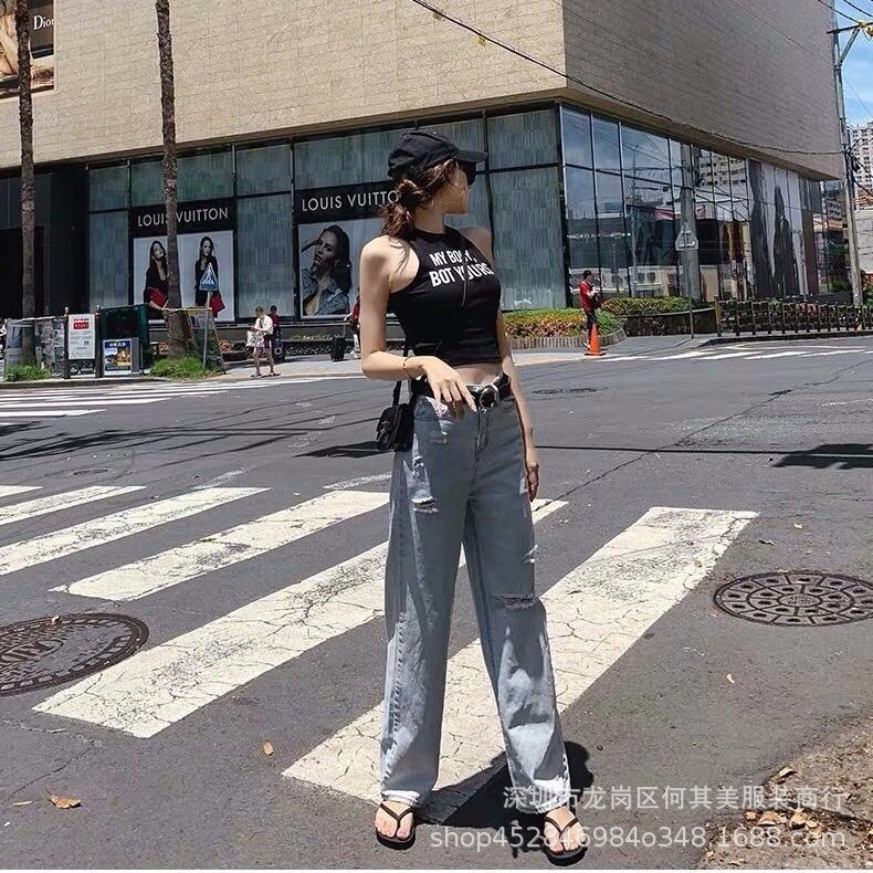 Jeans for Women 2022 Spring/Summer New style high-waisted, slimming women's straight-leg jeans wholesale cross-border website Specification image