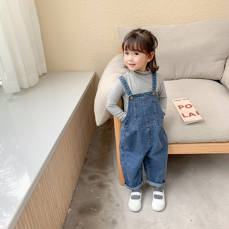 Korean-style children's overalls, stylish and casual denim pants for boys and girls in spring and autumn 2020