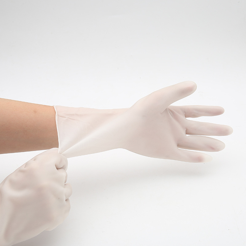 橡胶家务用手套 乳白色一次性防护工作手套 长款舒适洗涤防护手套详情图3