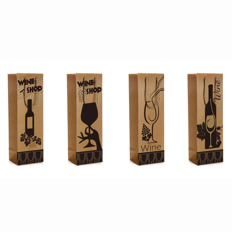 Factory direct sales of 260-gram kraft paper wine bags series, wholesale in stock, and hand-held red wine packaging bags with hemp rope.