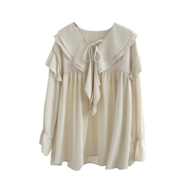 Canggu Mu 2022 Spring New Korean-style V-neck long-sleeved chiffon shirt slimming Casual shirt Women's Shirt Trend 3516 Item Picture
