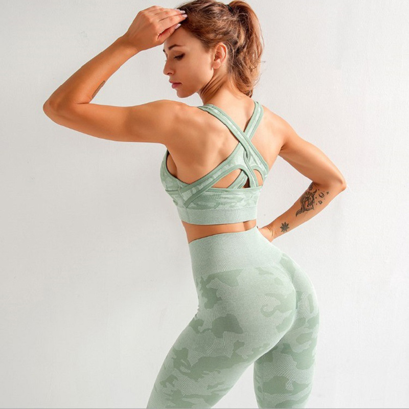 【 Customized Processing 】 Seamless camouflage printed yoga wear set for women's autumn and winter slimming and quick-drying fitness wear Application Scenario