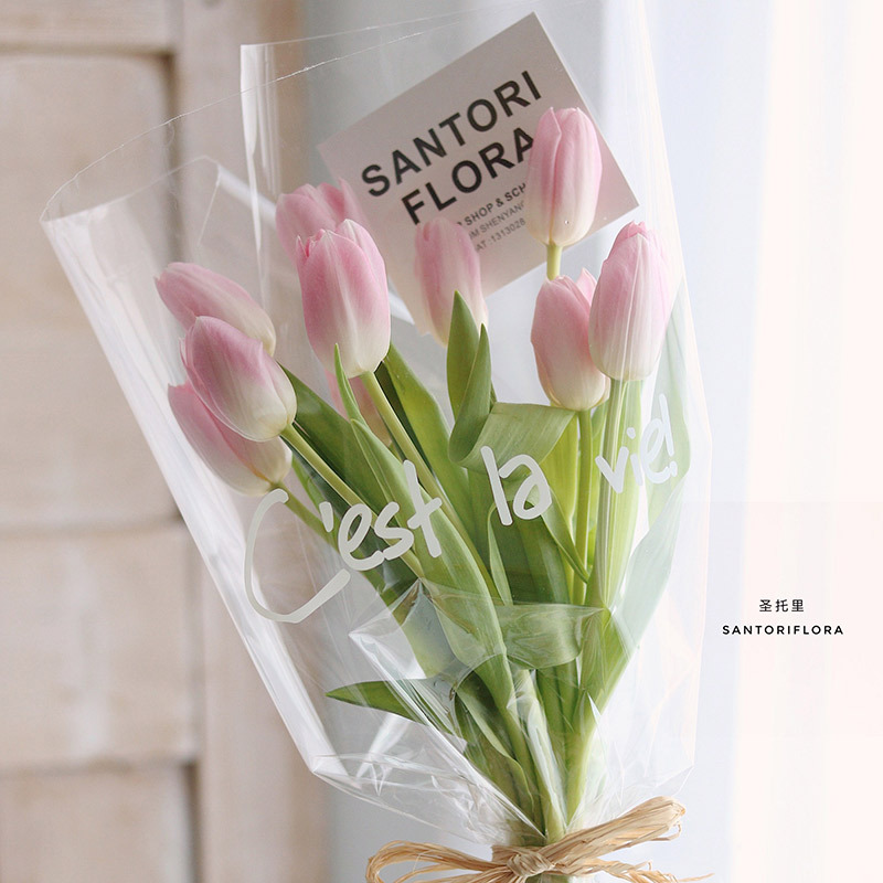 Flower decoration bag flower bag Goddess Festival transparent English waterproof bag florist flower arrangement packaging materials wholesale details Picture
