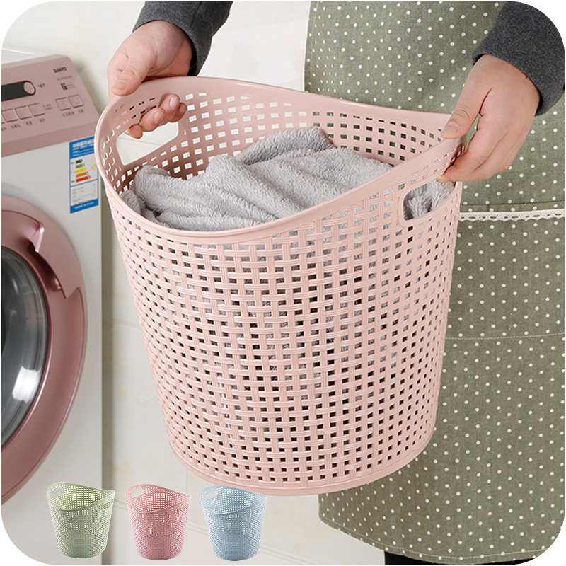 Large thickened rattan storage basket, multi-purpose plastic storage basket, living room toys, clothes, dirty clothes basket, home textile gift