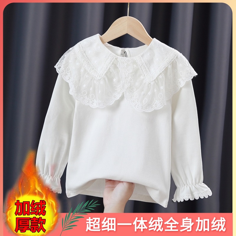 A consignment children's long-sleeved T-shirt, pure cotton spring and autumn girls' lace princess top, with a doll collar and a base layer. 6 Specification image