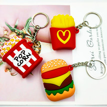 仿真汉堡薯条爆米花PVC软胶钥匙扣挂件包包食品促销创意小礼品