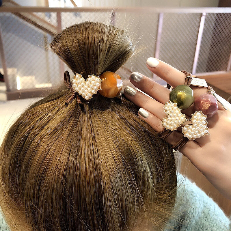 South Korea Dongdaemun Boutique Hair Circle Pearl Hair Rope Imitation Jade Head Rope Adult Mori Women Tied Hair Ponytail Accessories Specification drawing