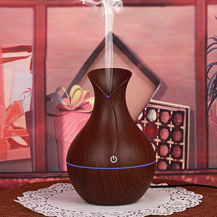 Fog quantity Creative colorful luminous Ultrasonic Mini Silent Aroma Humidifier USB wood grain humidifier vase details Picture