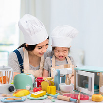 Wholesale wooden children simulation kitchen toy set afternoon tea morning education building blocks gift cut paradise