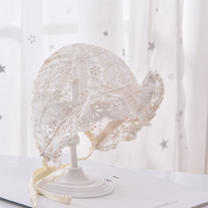 New baby girl lace royal hat flower edge baby cloth hat baby 100 days photo decorative hat baby hat Item Picture